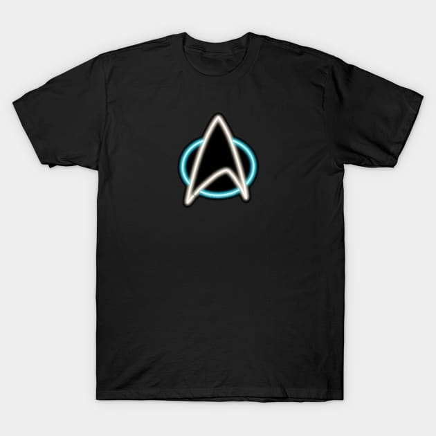 Blue Neon Star Trek Next Generation Communicator Badge Top Left T-Shirt by gkillerb